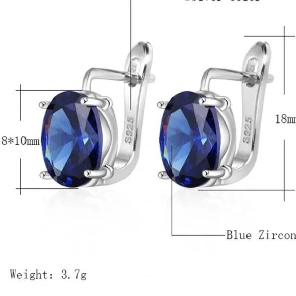 NEW STERLING SILVER OVAL BLUE EARRINGS, beautiful Earrings, cute Earrings - Picture 4 of 4